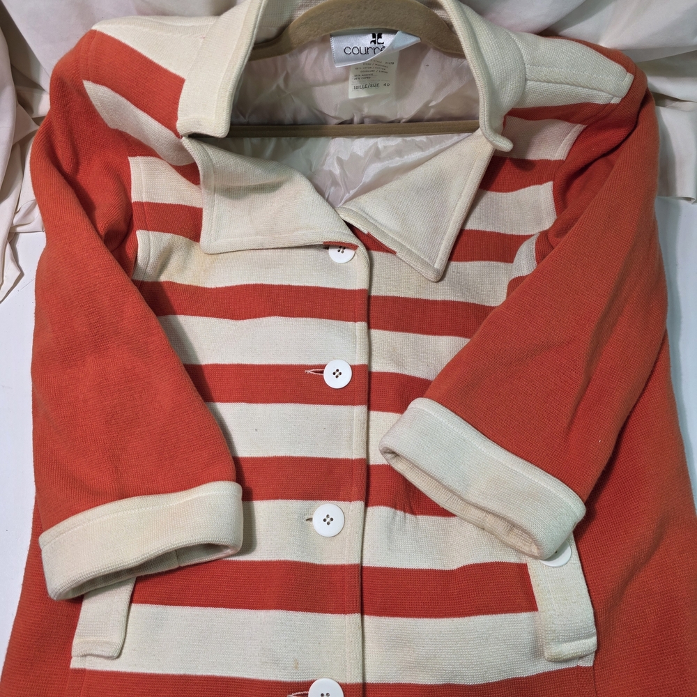Vintage 1960s Courreges Womens Jacket Striped White Orange